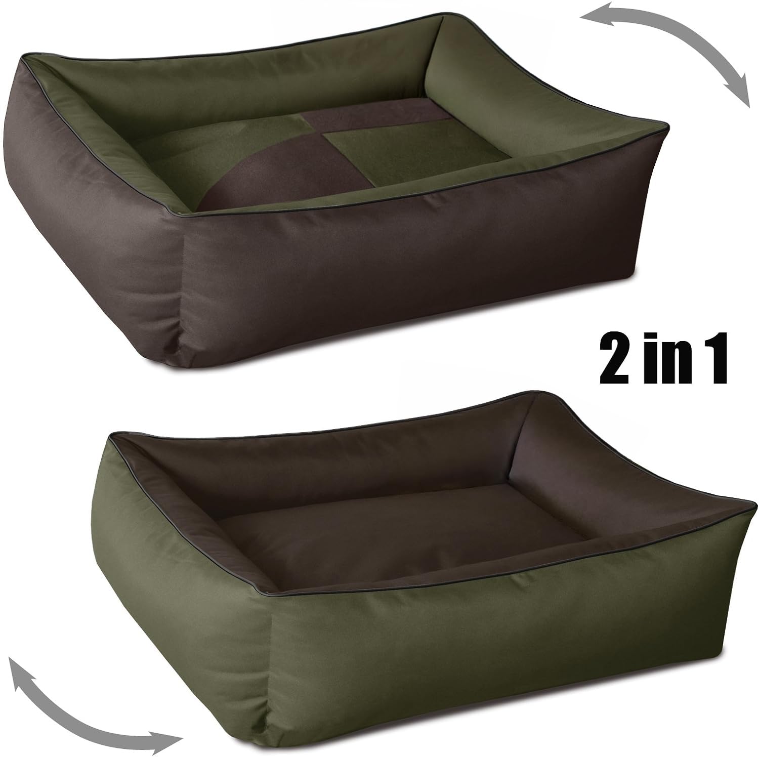 BedDog(R) 2w1 legowisko dla psa MAX QUATTRO, kojec wykonany z Cordury, zmywalne legowisko z krawêdzi±, kanapa dla psa do wewn±trz, XL, MYSTIC, zielono-br±zowy