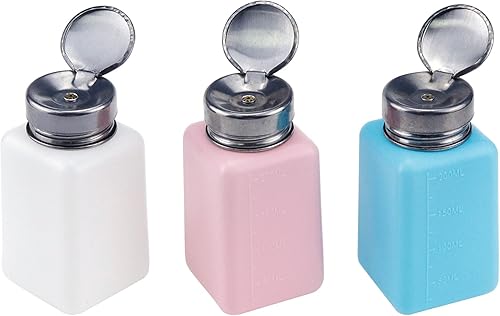 Crapyt Botella de bomba vacía recargable de bombeo de prensa líquida, paquete de 3 (cada uno de azul, rosa y blanco) dispensador de empuje hacia