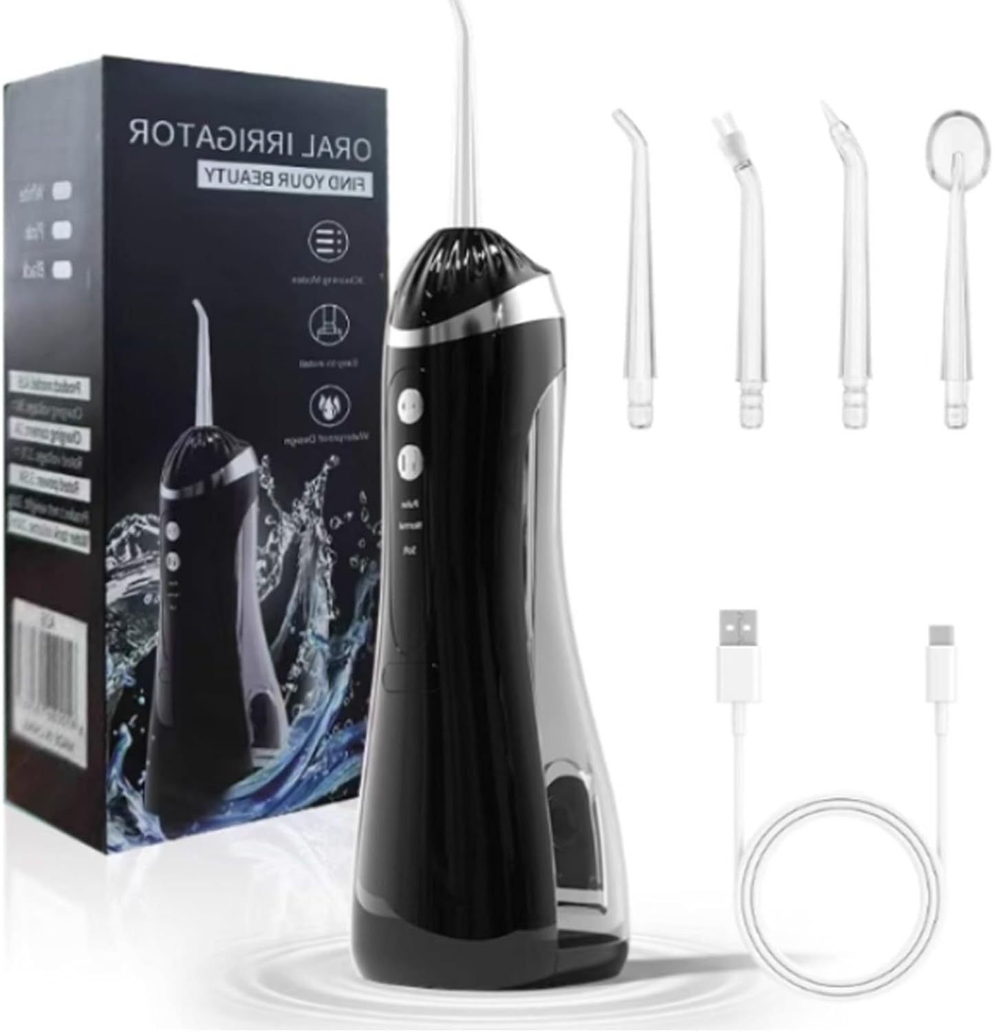 Irrigador Dental Portatil, Irrigador Dental Inalámbrico Profesional 3 Modos, IPX7 Impermeable 200ML USB-C Recargable Para Limpieza Dientes, Irrigador Bucal Portatil para el Hogar y los Viajes