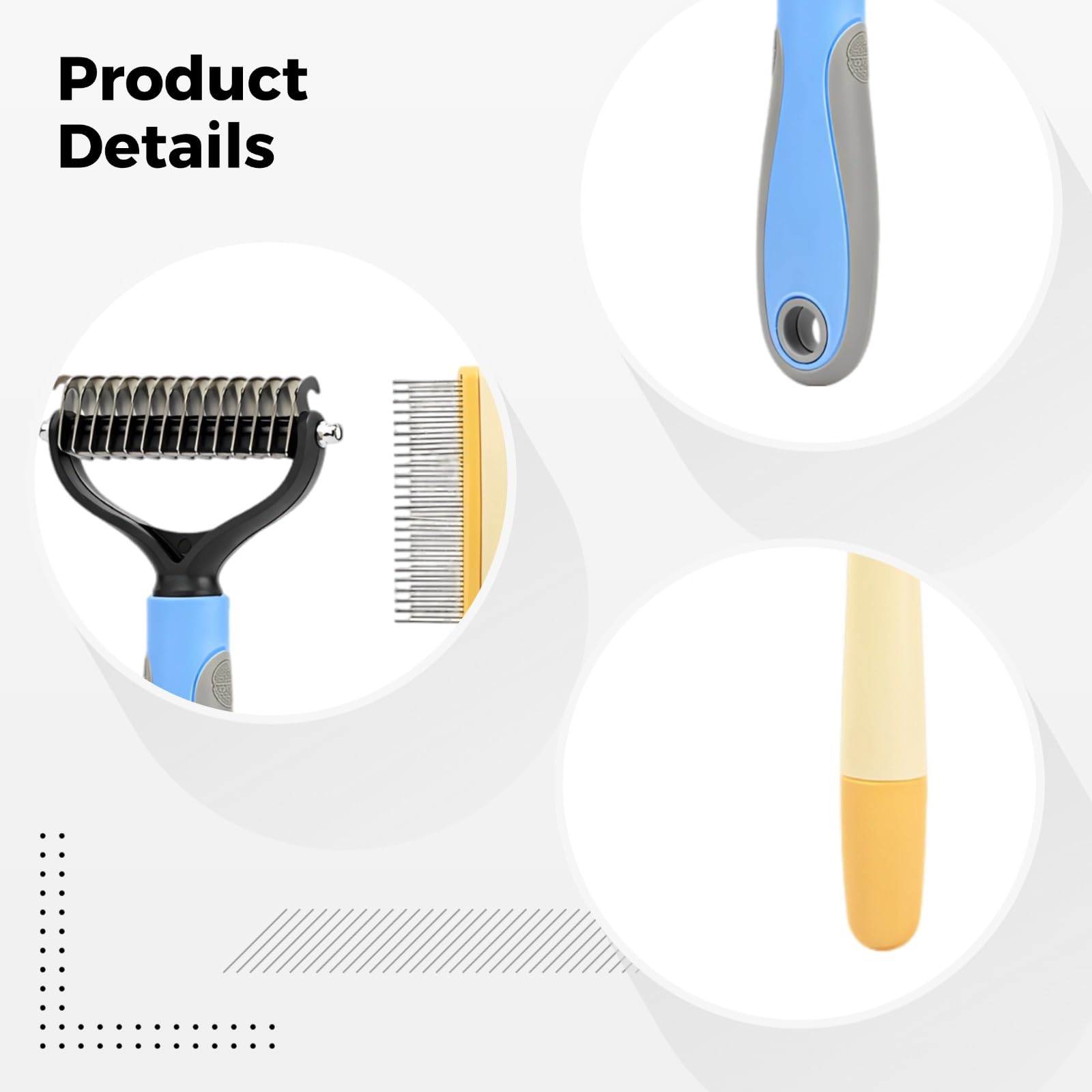 Juego de 3 piezas de cuidado de mascotas con peine antipulgas para gatos y perros, cepillo autolimpiante para mascotas, peine desenredado, dentado largo y corto, mango ergonómico, amarillo y azul