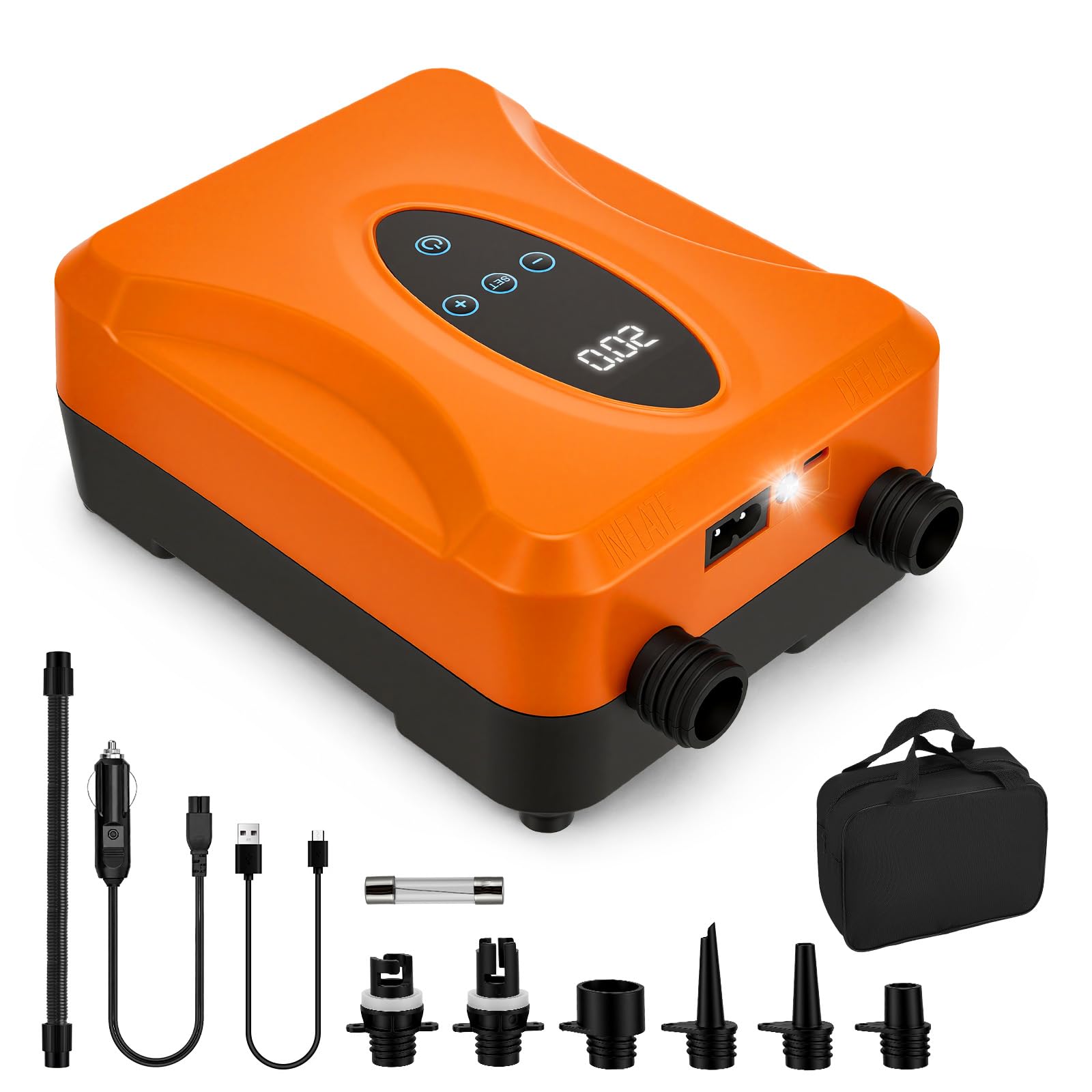 SUP Pumpe Elektrisch Wiederaufladbar 20 PSI, Akku Paddle Board Pumpe mit Auto Stopp und Digitalanzeige, 12000mAh SUP Kompressor für Stand Up Paddle Board, Kajak, Schlauchboot, Luftmatratze