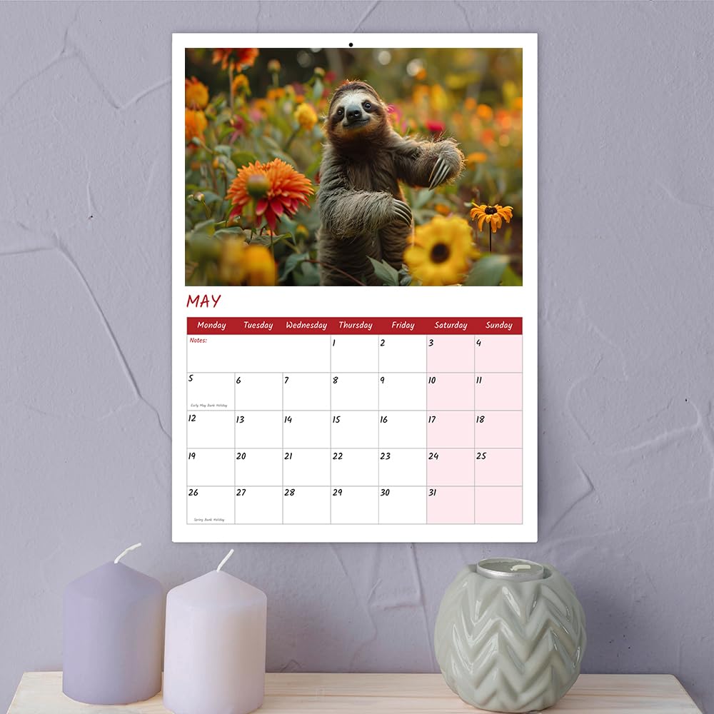 Sloth Calendar 2026 A4 12 Month View Wall Calendar 2026 A3 When Open Papa Prints (Sloth Stable), A4 Stapled - Sloth - Image 3