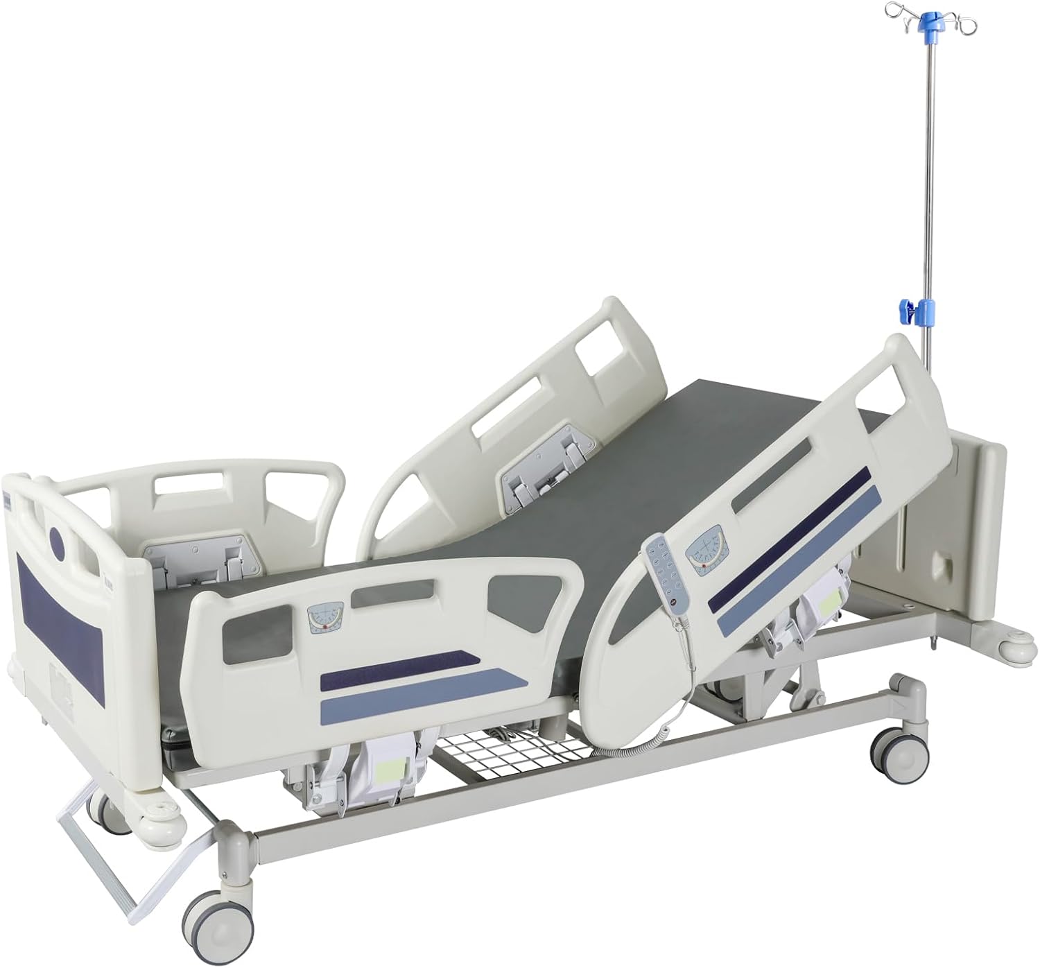 Premium 5 Function Full Electric ICU Hospital Bed, 17-39 inch Height Range, 0-75° Backrest, 0-45° Leg Rest, Grey