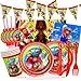 Yisscen Birthday Party Set 82 pezzi Party Set Super Piatti Tazze Tovaglioli Posate Banner Tovaglia Kit di decorazione stoviglie di compleanno, per feste di compleanno per bambini 10 Ospiti