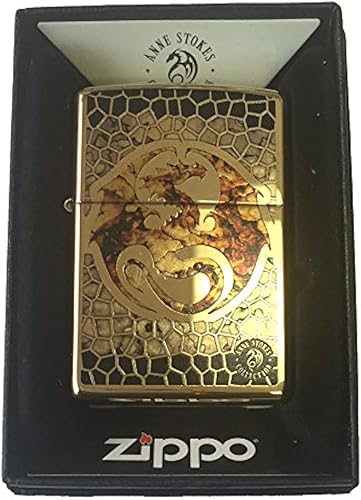 Encendedor personalizado Zippo artista Ann Stokes diseño de dragón con escamas latón pulido