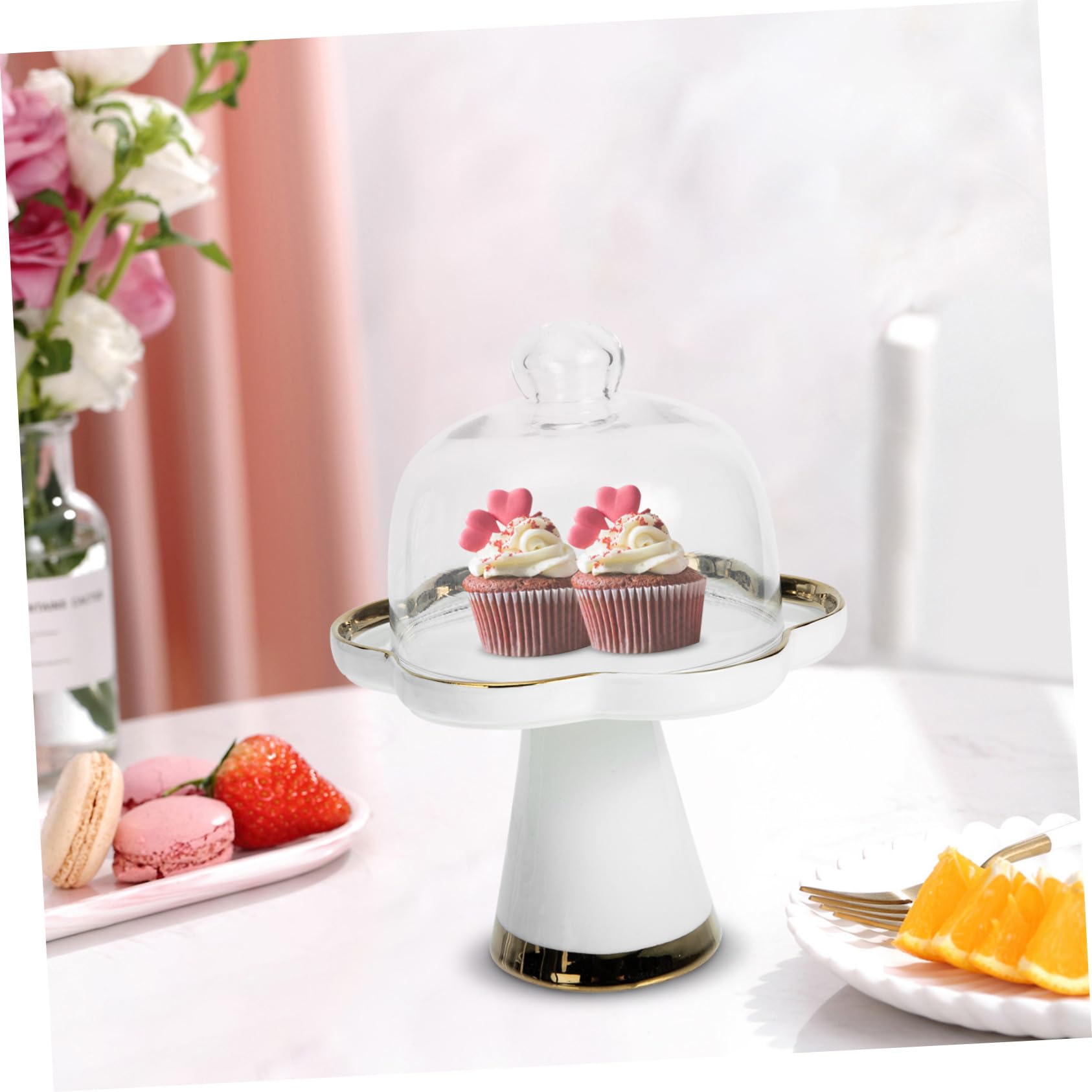 Elegante alzata per torte in vetro e ceramica con base curva, vassoio da dessert per feste, ideale per torte, pasticcini e snack, perfetto per intrattenere