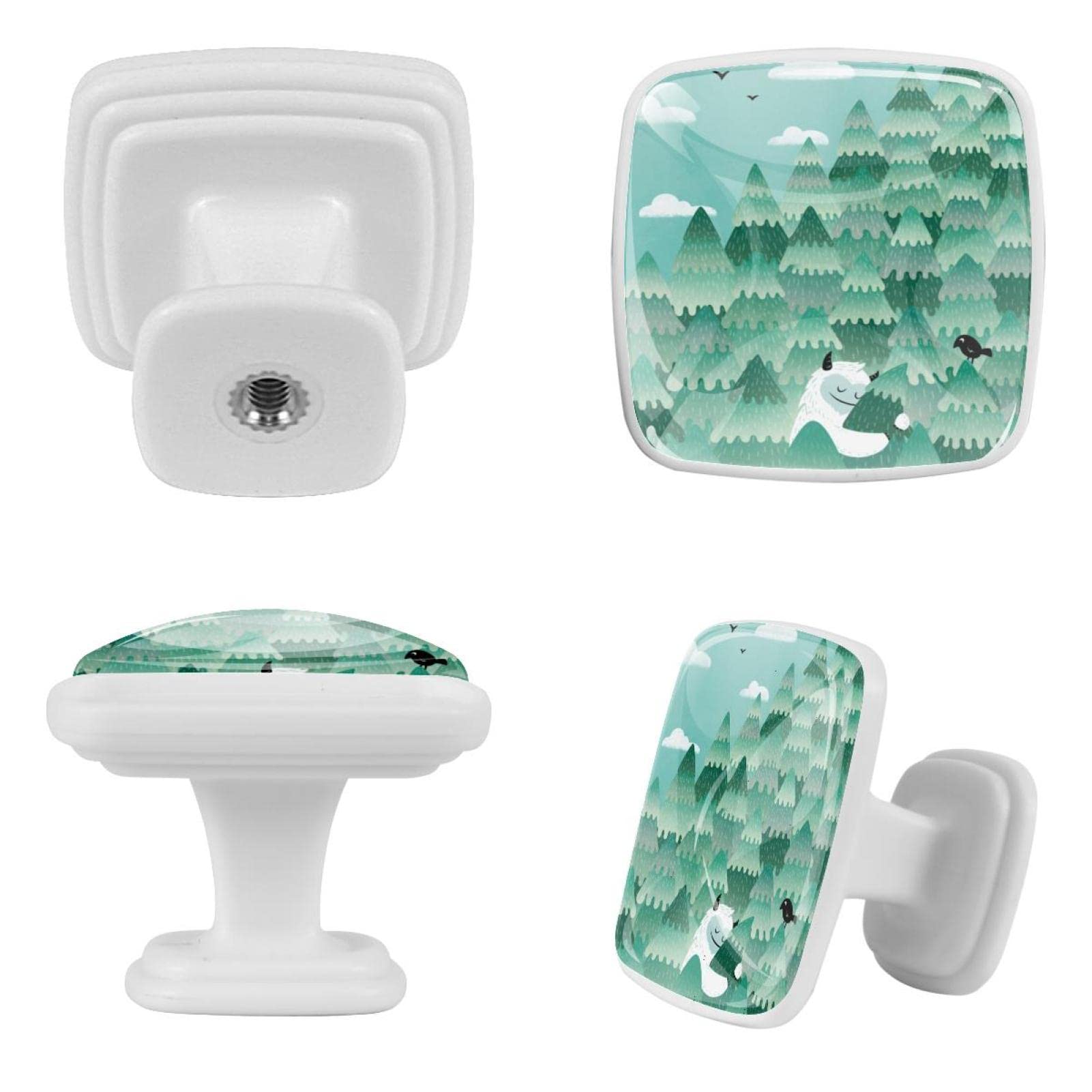 Boutons de tiroir oiseau vert forêt pour une chambre d'enfant ou une cuisine bucolique