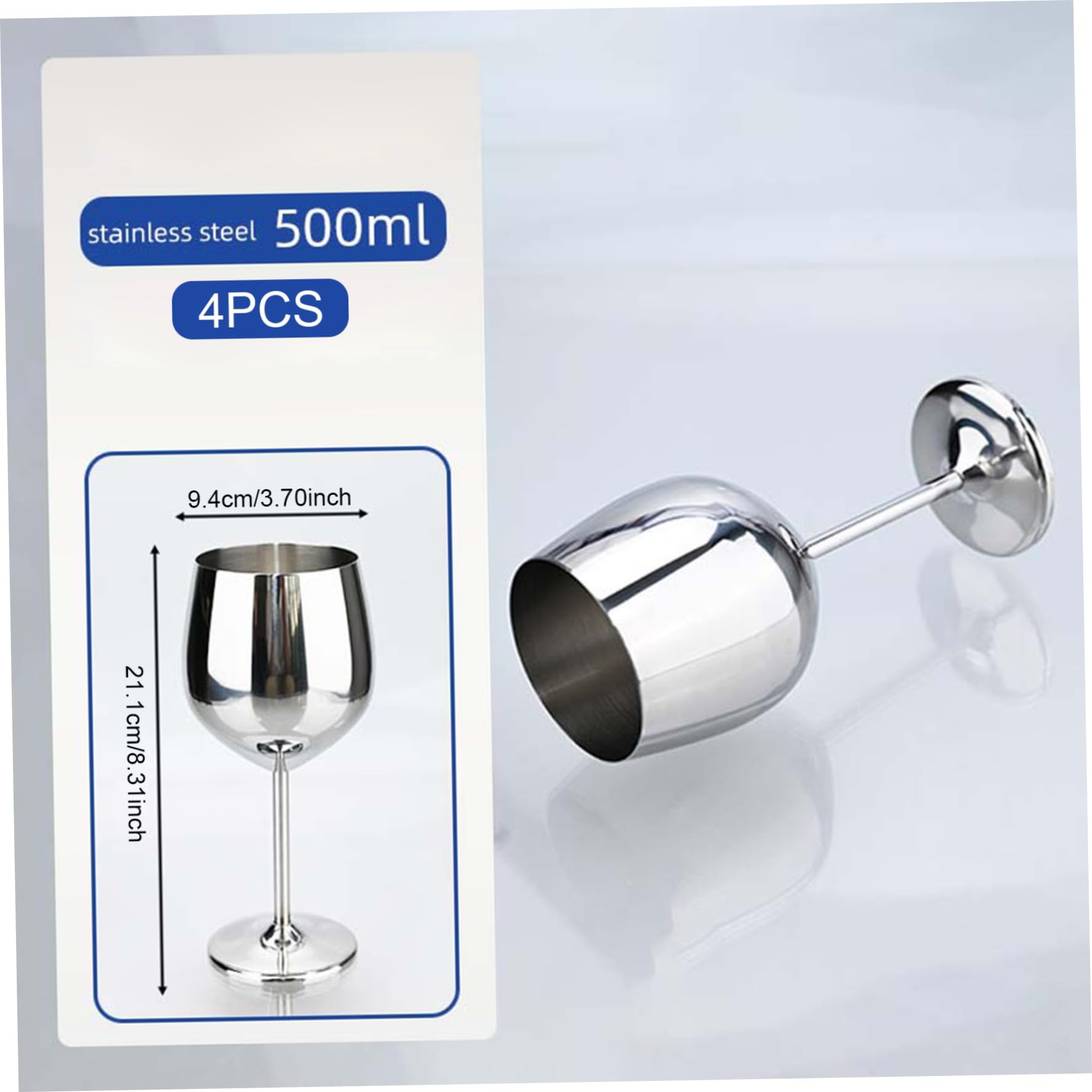 Weinglas aus Edelstahl, 4 Stück, 500 ml, ohne Stiel, Weinglas, U-förmig, Dickbauch, rostfrei, unzerbrechlich, elegant, modern, tragbar, Metallbecher mit Stielen für Zuhause, Reisen; 1