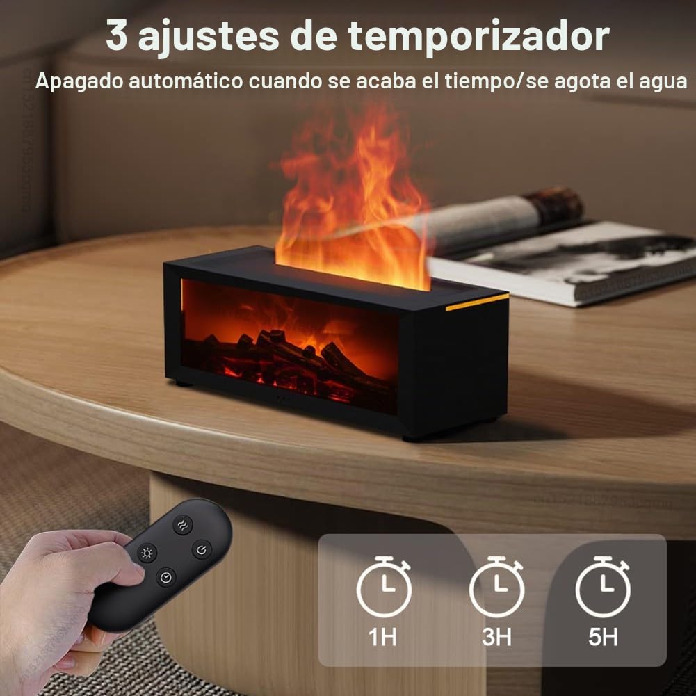 EasyByMall Difusor de chimenea de llama, difusor de aceite esencial de 150 ml, difusor de chimenea 3D, con control remoto, difusor de aromaterapia para dormitorio, Apagado Automático Sin Agua(negro)