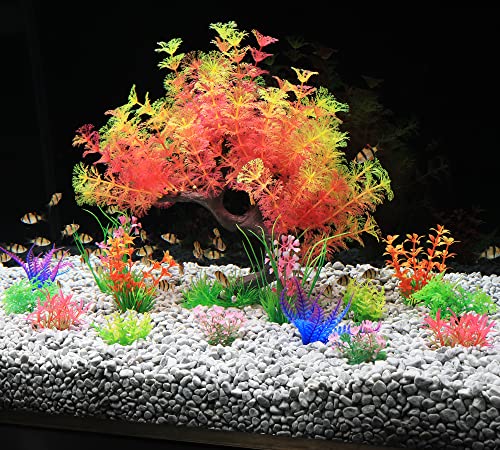 Image of MyLifeUNIT Fish Tank Decorations, 15 Pack Artificial Aquarium Plants Tree Set for Fish Tank Decor (Pink Set)