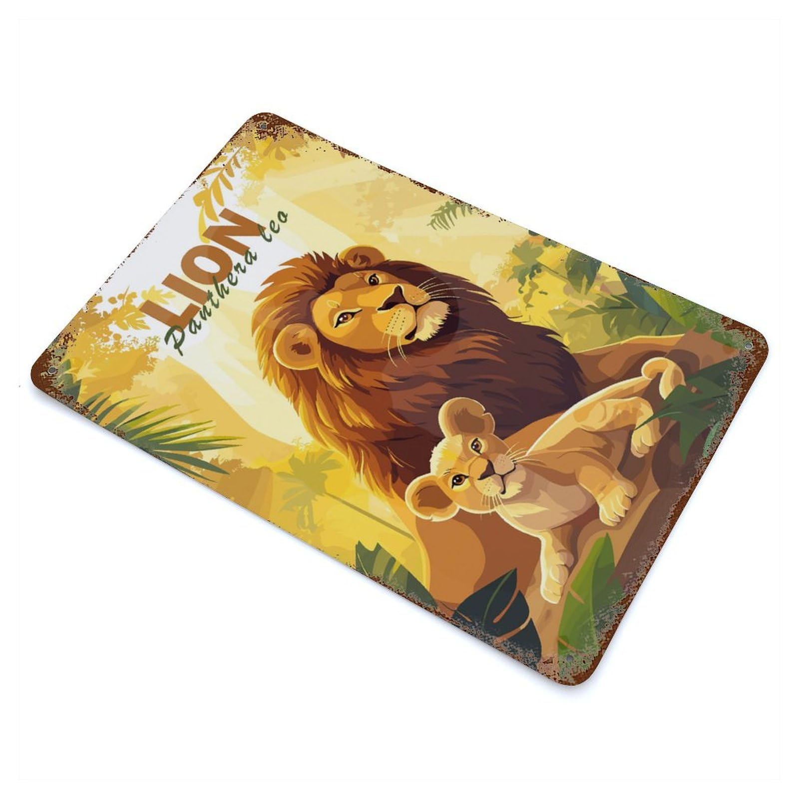 Lion Family Vintage Rust Metal Sign 11.8"x7.9", Classic Wall Plaque for Basement, Hobby Room And Garage Decor