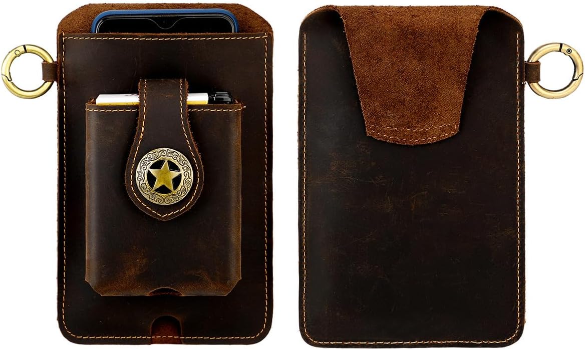 Genuine Leather Cell Phone Holster for Men Belt Clip Universal Belt Holder Case for iPhone Samsung Galaxy Phones Brown (Coffee) - Image 5