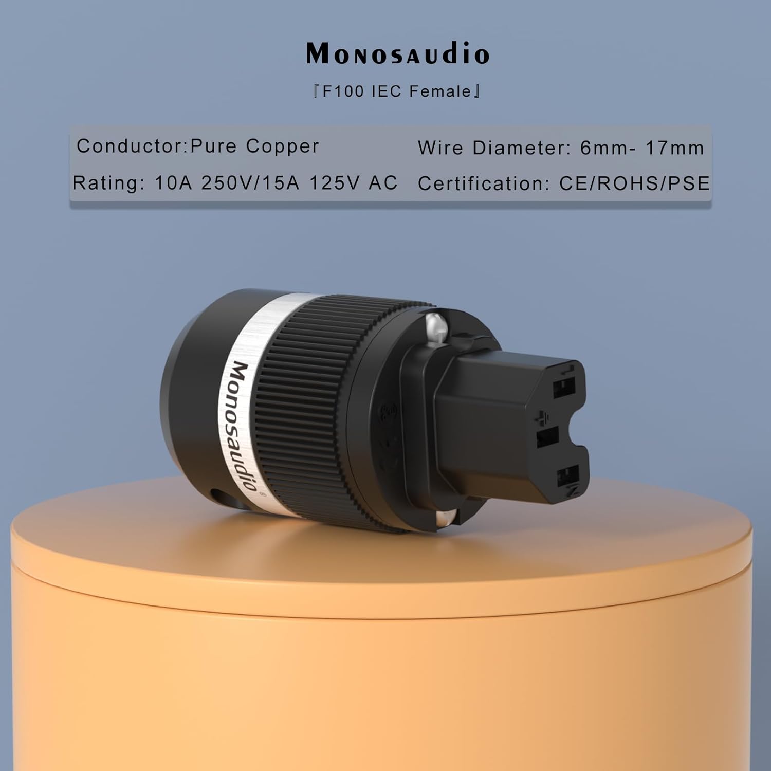 Monosaudio HiFi Power Connector - Pure Copper 15A/125V 10A/250V IEC C13/C15 Audiophile Power Plug for Hi-end Audio
