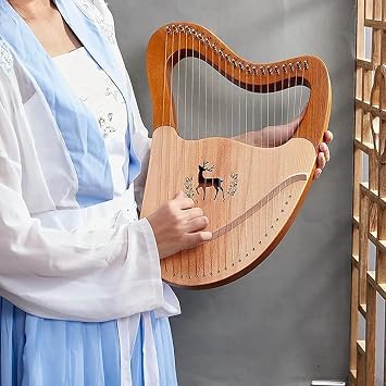 Lyre Harp, 32 Strings Mahogany Wood String Instrument, Lyre Harp with Carry Bag, Tuning Wrench, Spare Strings, Gift for Music Lovers Beginners Children Kids Adults