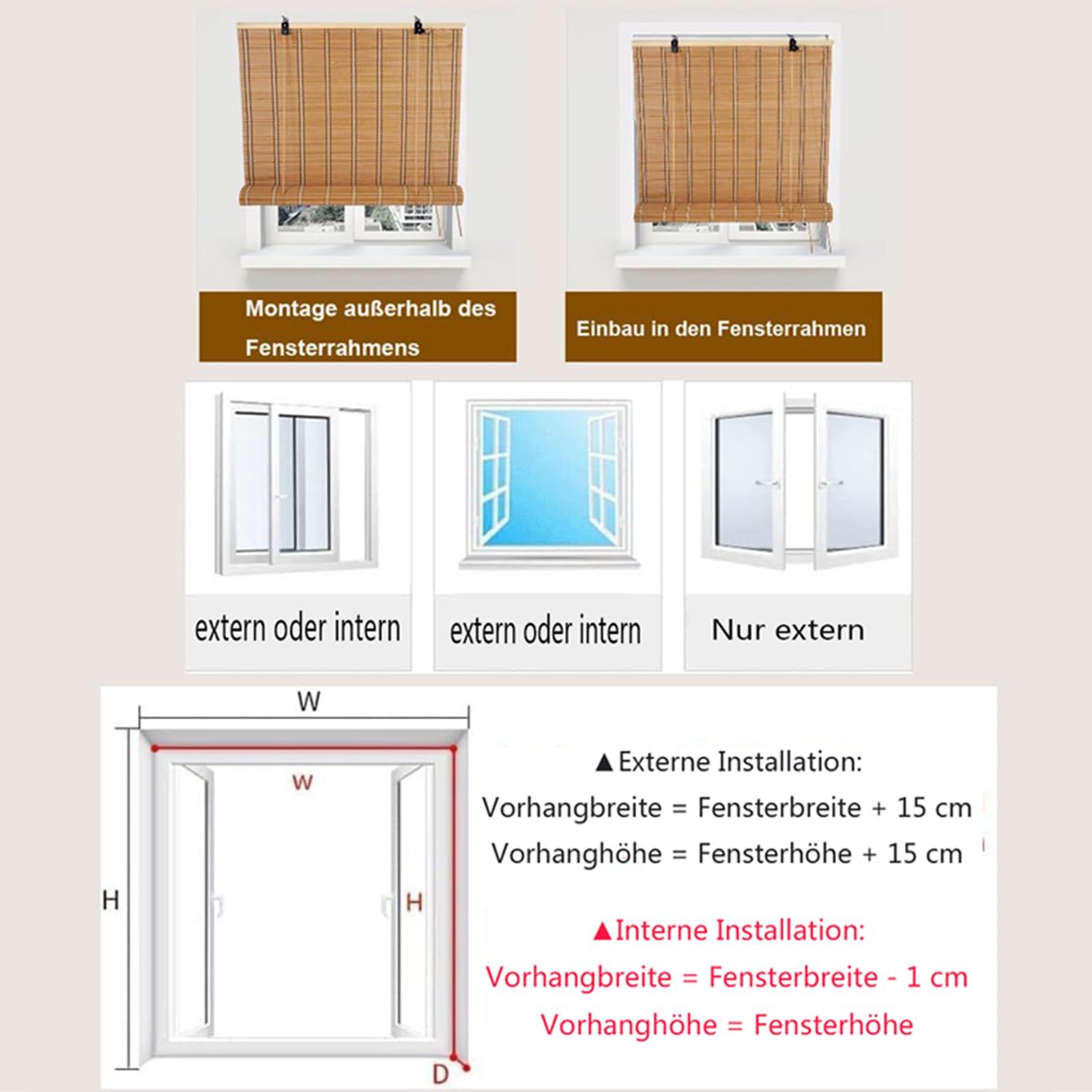 Natürliche Bambus-Rollo Raffrollo,Verdunkelungsrollo Bambus Jalousine Raffrollo,Schnurzugrollo,Retro Innen/außen-bambusrollo,für Garten/Balkon,Anpassbar,Breite x Höhe (180cm x 200cm)