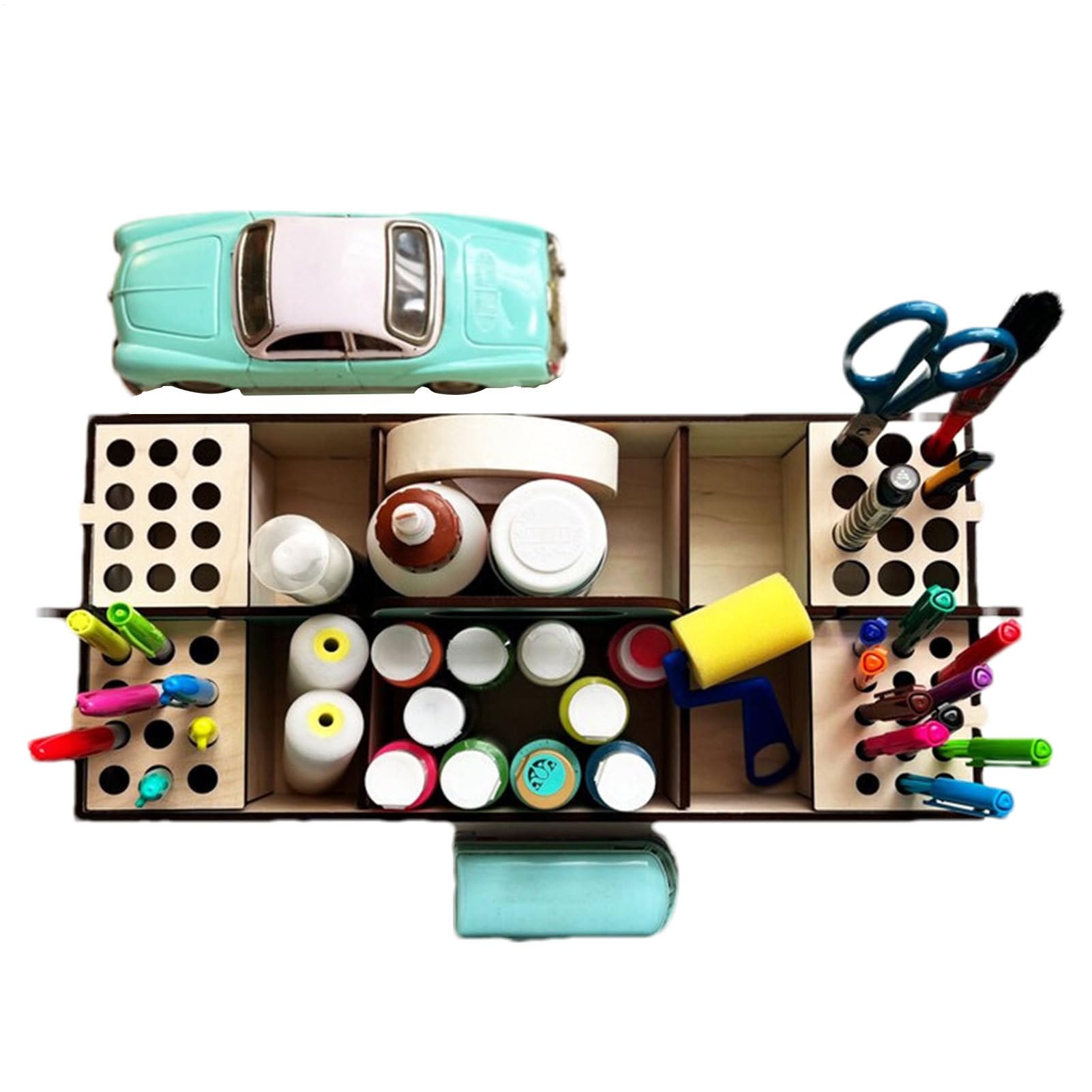 Rangement pour pinceaux et crayons avec boîte de rangement en bois modulable pour art