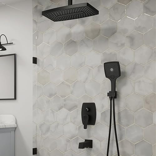 Miniatura 2 de Sistema de ducha de lujo, cabezal de ducha de mano de 14 pulgadas, alta presión, 3 funciones, juego de grifo de ducha de acero inoxidable con