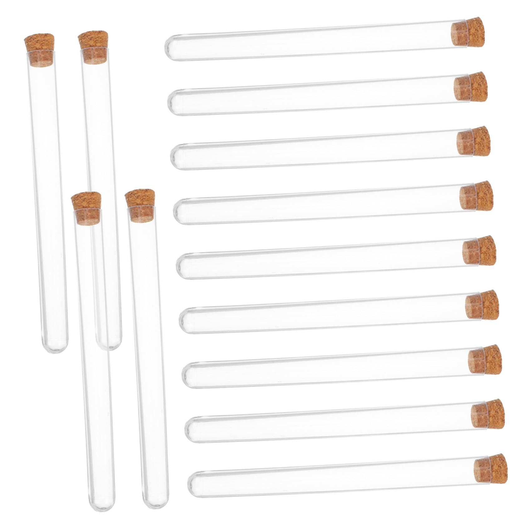 50 piezas Tubos de Ensayo de Plástico con Tapones de Corcho Transparentes y Resistentes para Experimentos Científicos Almacenamiento de y Crecimiento de Plantas de Unidades