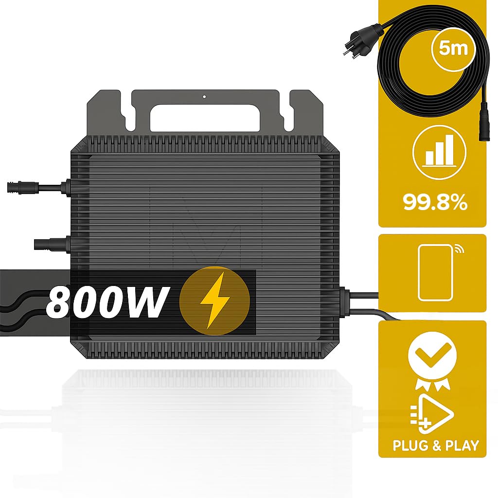 MARSTEK Mikro-Wechselrichter 800 W MST-MI0800 für Balkonkraftwerk, IP67 wetterfest, Plug-&-Play Installation, 2 MPPT, Bluetooth & WiFi, inkl. 5 m Anschlusskabel, Micro Inverter