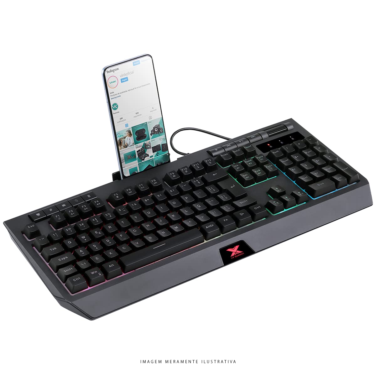 TECLADO GAMER VX GAMING PROTECTOR ABNT2 MULTIMIDIA LED 7 CORES USB