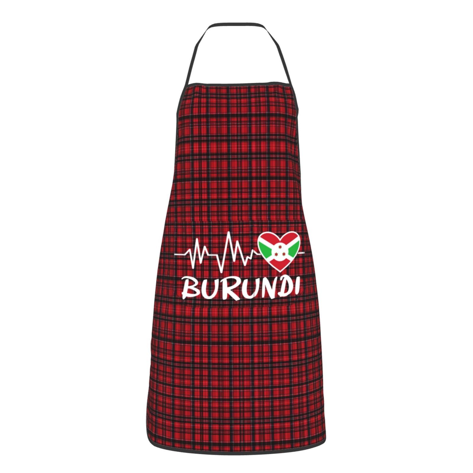 nopicsn Burundi Heartbeat Apron for cooking with Pockets Women Men Kitchen Chef Funny Aprons