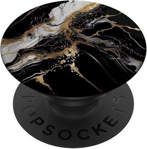 PopSockets con patrón de colores en blanco y negro y dorado con diseño de mármol PopGrip intercambiable