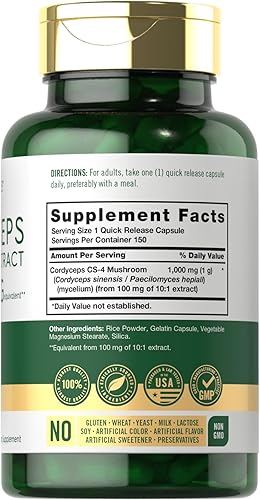 Miniatura 2 de Carlyle Cordyceps Cápsulas de hongos de 1000 mg  150 unidades  Extracto de hongos cepa CS-4  Sin OMG y sin gluten