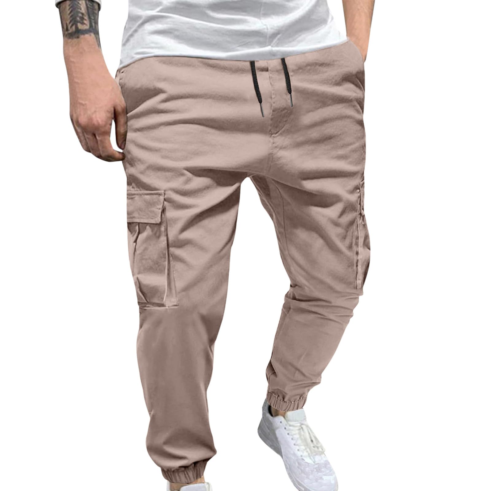 Mens Cargo Trousers Work Wear Combat Safety Cargo Full Pants Cotton Drawstring Cargo Jogging Pants Outdoor Trousers