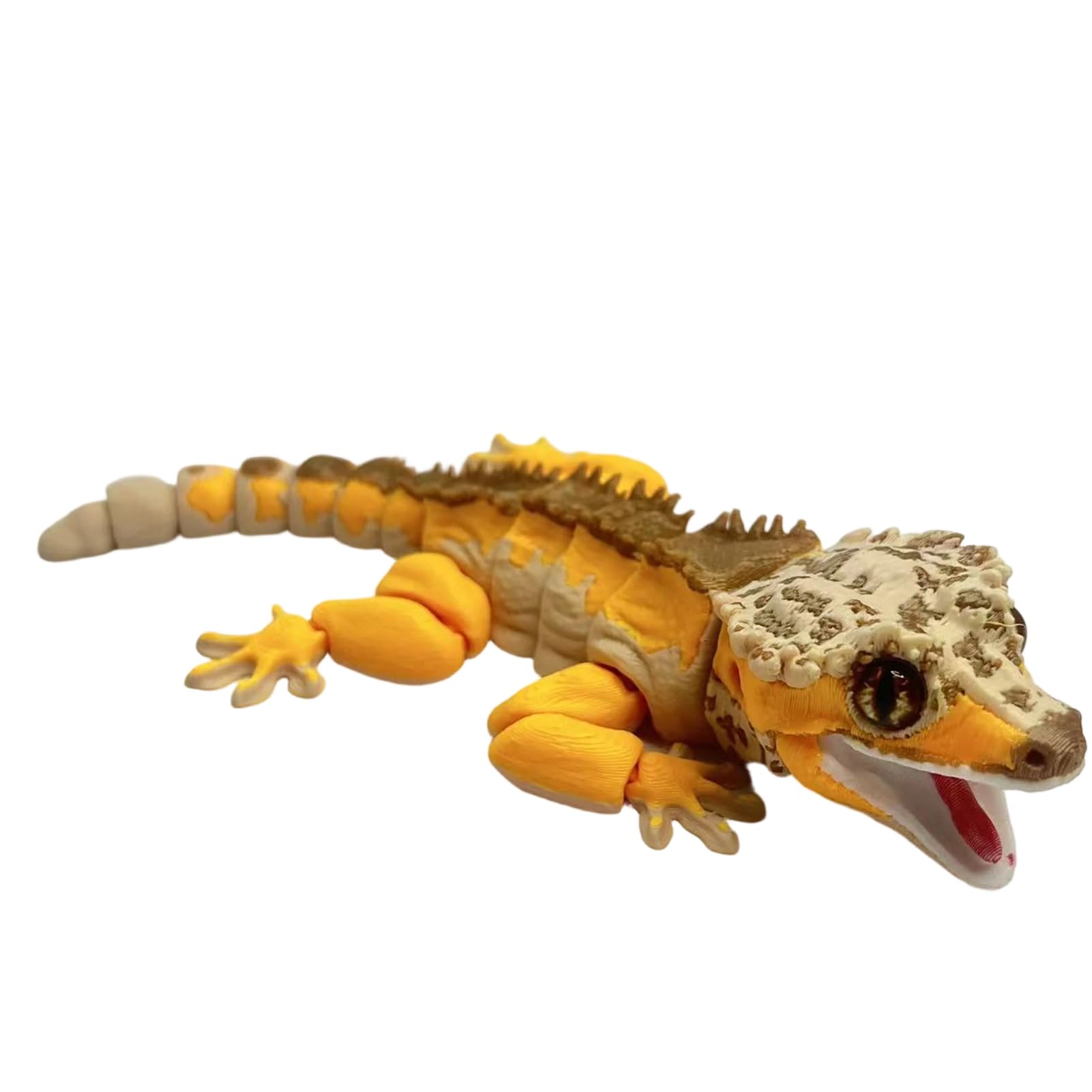 RetroNest 3D Printed Crested Gecko Plush With Movable Joints & Magnetic Feature,Realistic Reptile Figurine For Desktop Refrigerator Fun Fidget Toy & Stress Relief Gift For Coll Brown