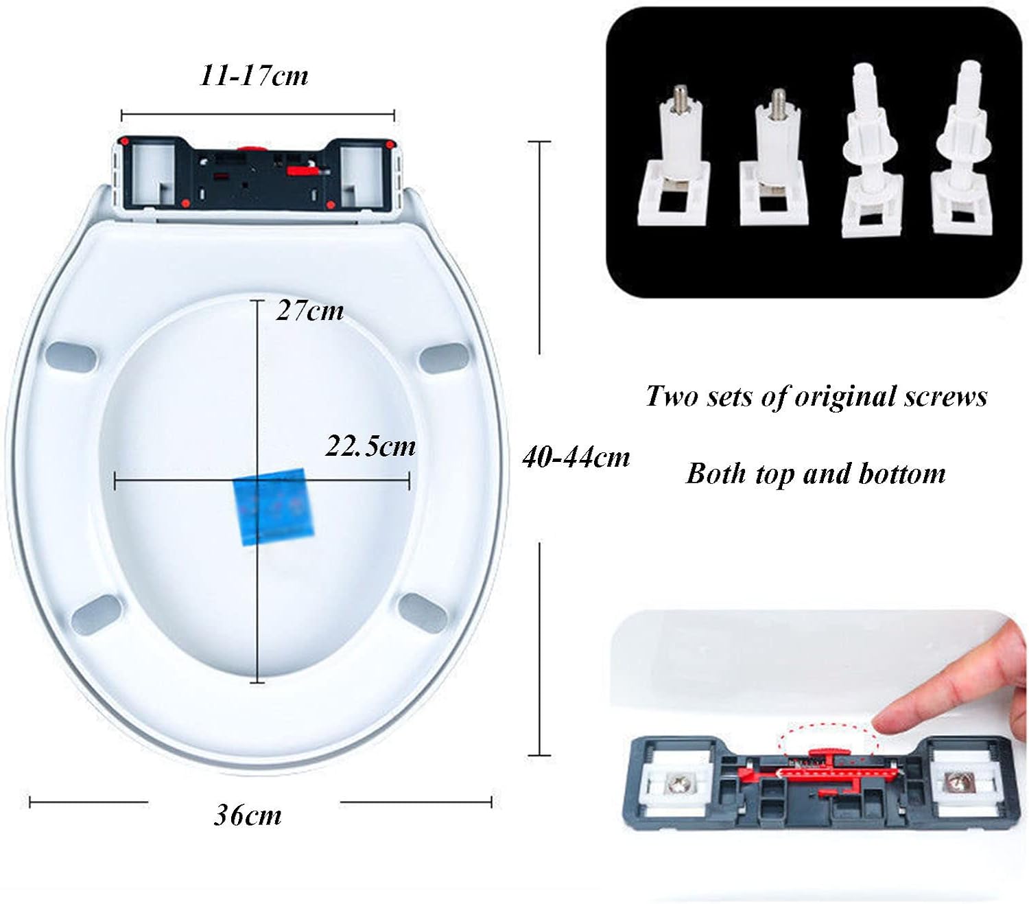 Elongated Soft Close Toilet Seat, Toilet Lid Easy to Install and Clean, No Slam Standard Toilet Seats White, Thickened Plastic, One-Click Quick Release