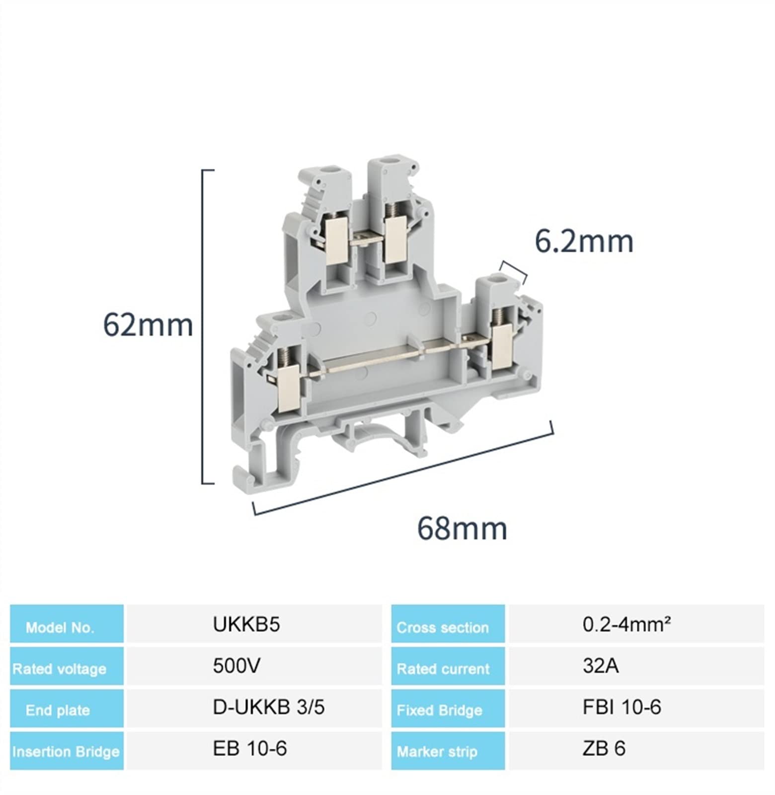 saako 10 Pz UKKB5 Vite Universale Doppio Livello 2 Strati 4-Conduttore Spina Filo Connettore Elettrico Rail Morsettiera UKKB 5