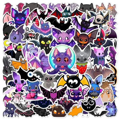 60 Pcs Cute Cartoon Bat Stickers for Kids Water Bottle, Cool Trendy Halloween Waterproof Vinyl Decals for Journal Laptops Skateboard Phone DIY Decoration (Bat)