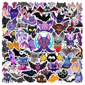 60 calcomanías de murciélago de dibujos animados para botella de agua para niños, calcomanías de vinilo impermeables de Halloween para diario, portátiles, patineta, teléfono, decoración de bricolaje