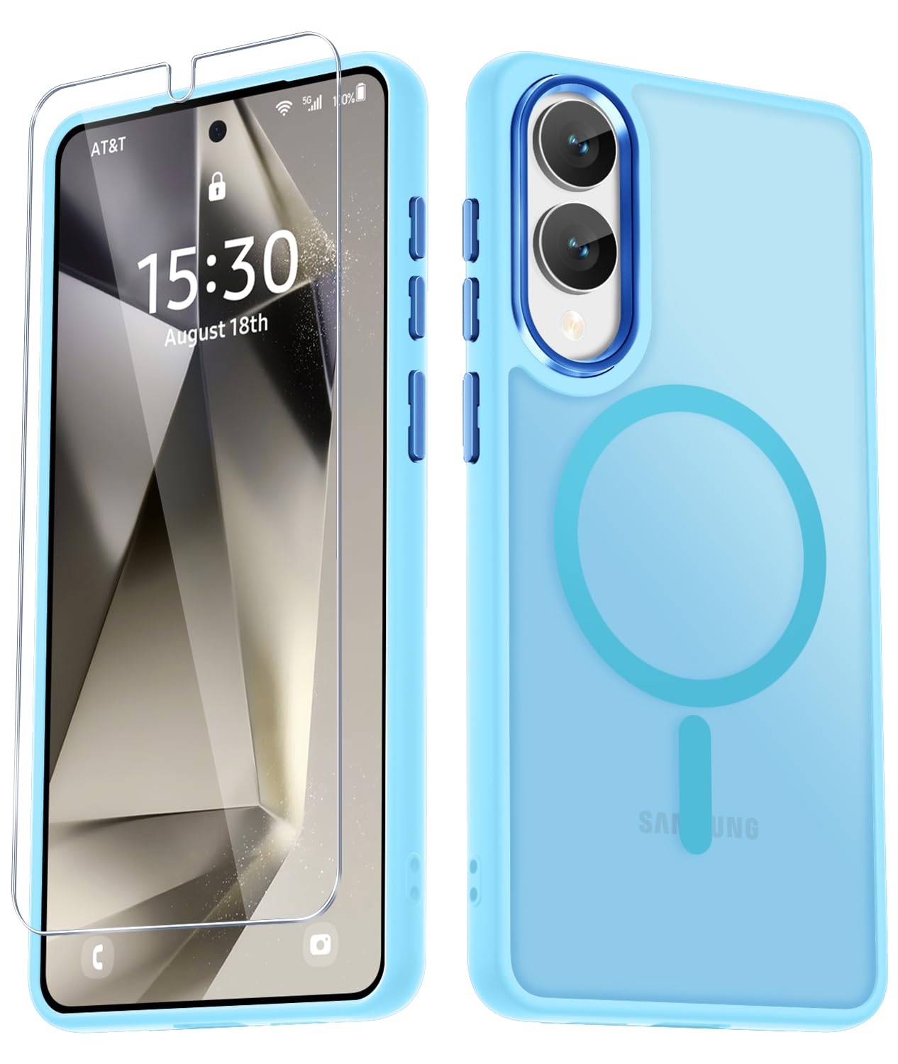 YENAPOON for Samsung Galaxy S25 Edge Case, Matte Magnetic Case, Light Blue | Fit for Magsafe, Screen Protector Included, Translucent Frosted Slim Shockproof Protective Phone Cover