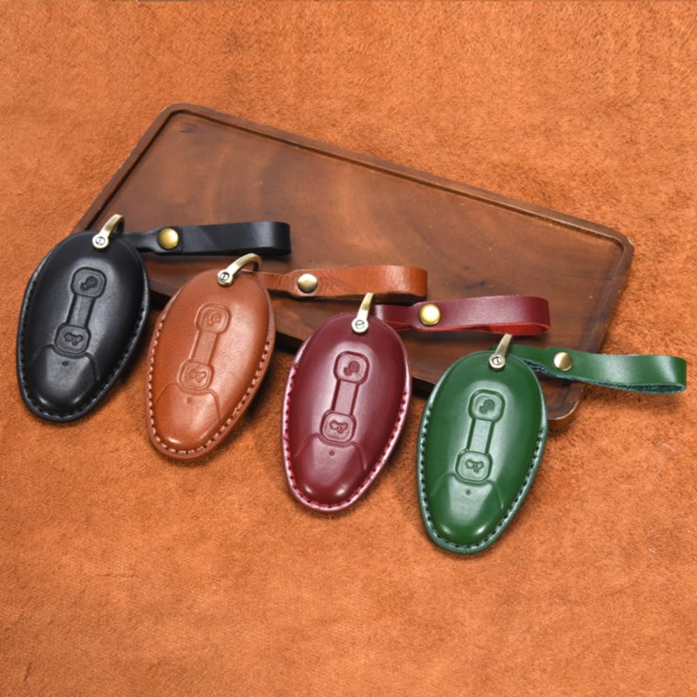 Hand-Stitched Leather Key Fob Cover Compatible with Piaggio Vespa GTV300 GTV GTS300 GT S300 GTS 300 2024 Motorcycle 360 Degree Protector Key Holder Car Accessorie Red