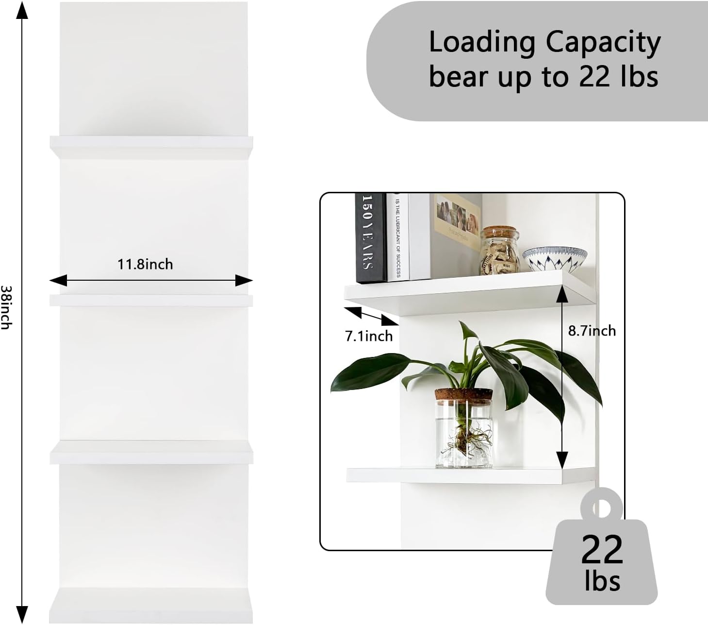 Homaterial 4 Tiers Floating Shelves, Modern Wall Mounted Shelf Storage Shelves for Home Decor, Perfume Organizer,Book Shelf, White