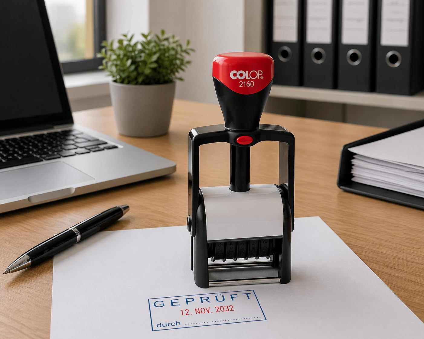COLOP 2160 Datumstempel Bürostempel mit zweifarbigem Abdruck – Text blau Datum rot – vielseitiger Organisationsstempel für Büro Lager Buchhaltung (Geprüft)