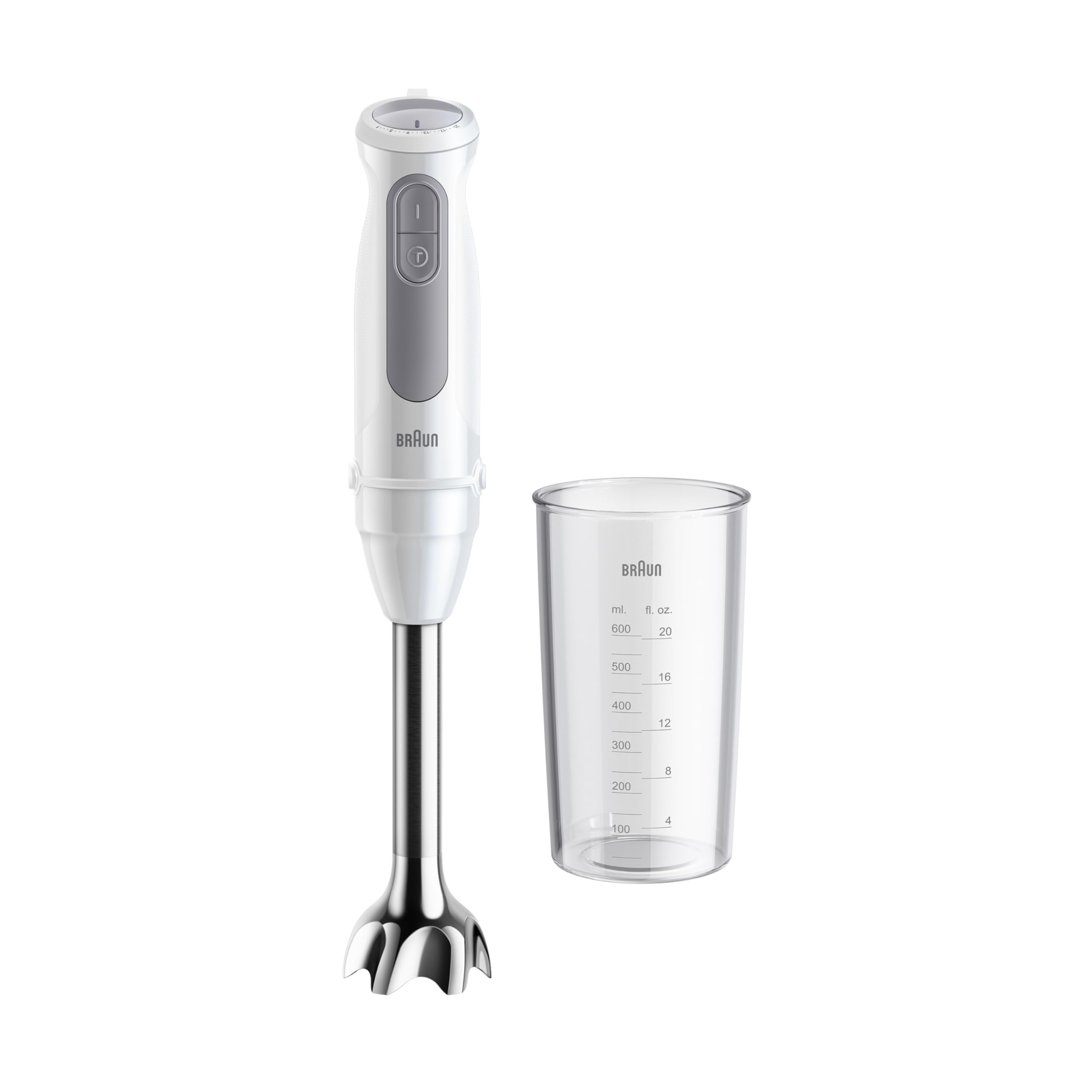 Braun MultiQuick 5 MQ 50001 M, Batidora de Mano con Tecnología PowerBell Plus, Minipimer 21 Velocidades+Turbo, Sistema Easy Click Plus, Batidora Ergonómica, Eje de Acero, Vaso de 600ml, 1000W, Blanco