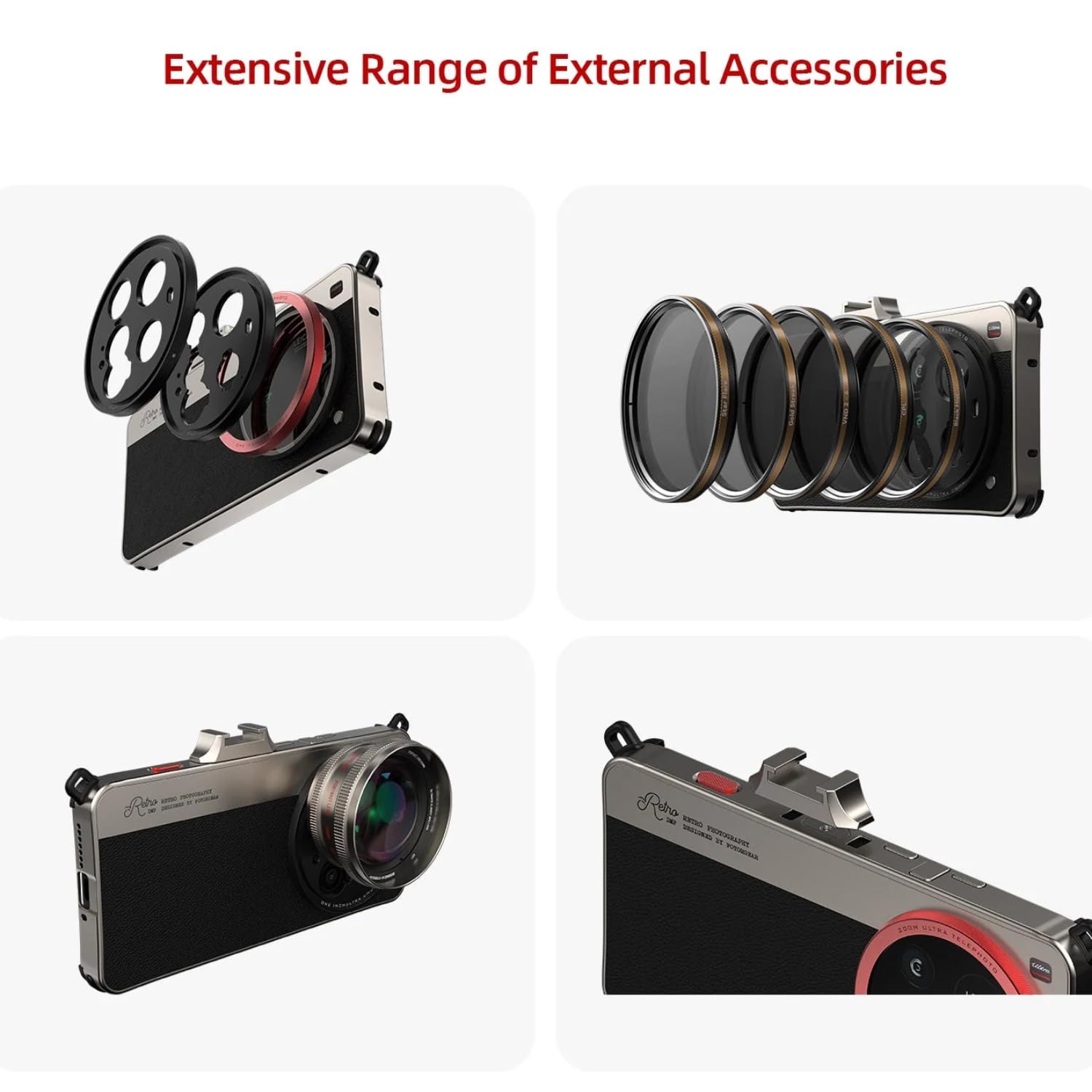 Fotorgear Retro etui na telefon komórkowy do Xiaomi 15 Ultra – mechaniczny wyzwalacz, Cold Shoe, kompatybilne z filtrem 67mm i mocowaniem T-/17 mm
