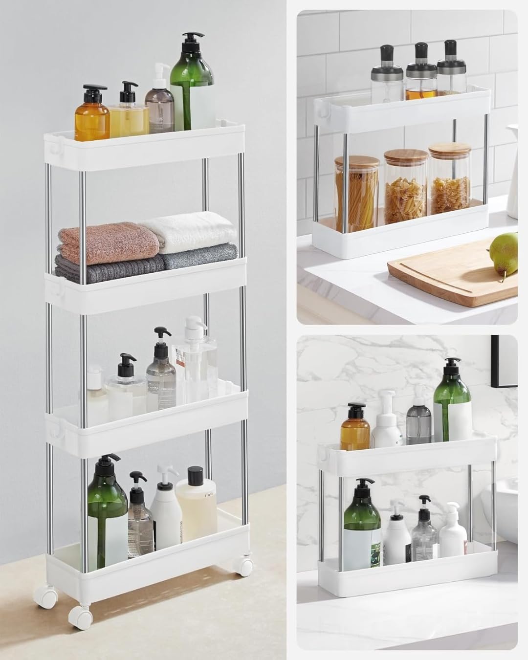 A.M.C. Carro portaobjetos con estantes, carro de cocina ahorra espacio con ruedas, carro deslizante, estantería alta y estrecha para cocina, baño, lavandería, dormitorio, espacios estrechos (40 x 13 x