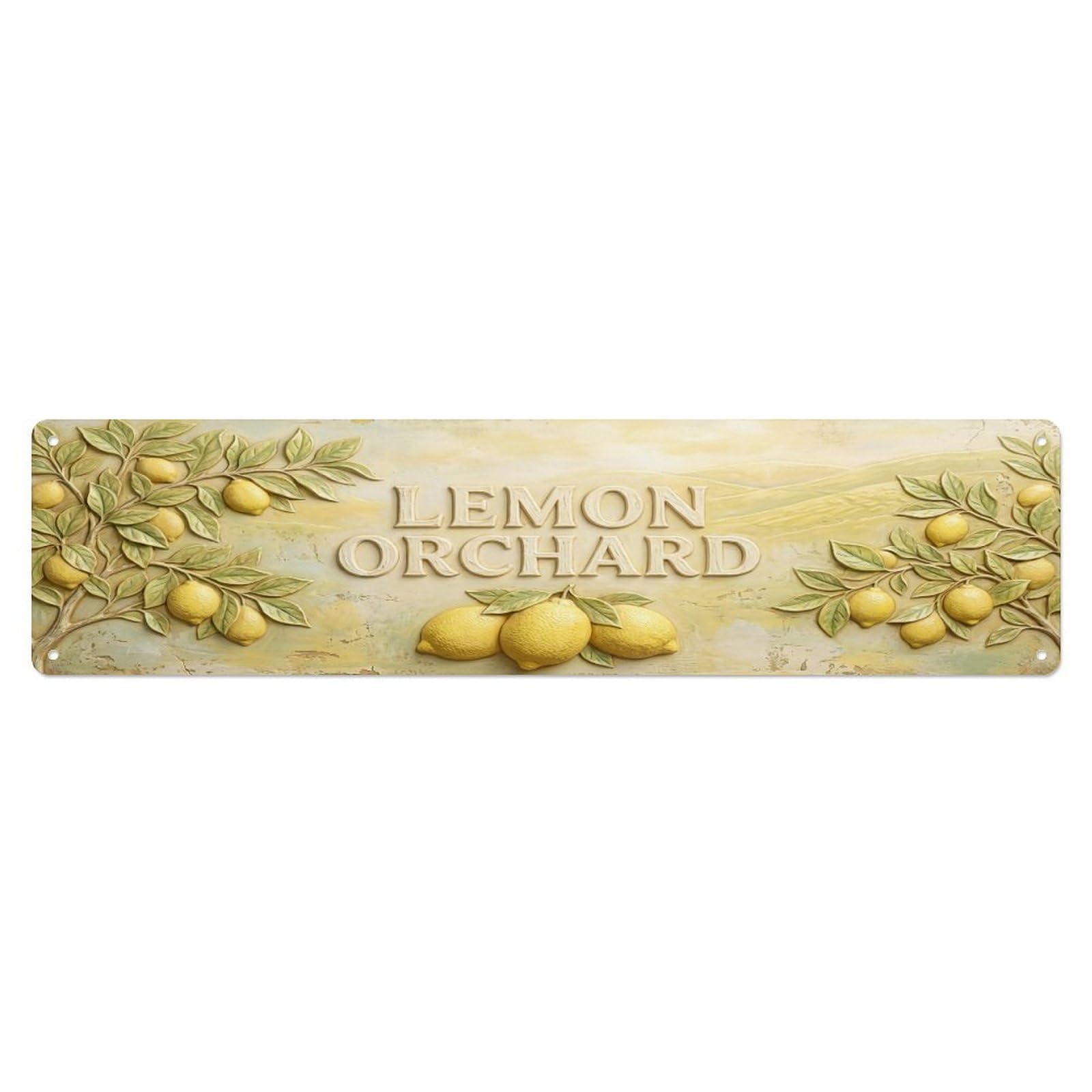 Olhnbad 4X16inch(10X40cm) Vintage Cottagecore Garden Lemon Orchard Relief Metal Tin Sign