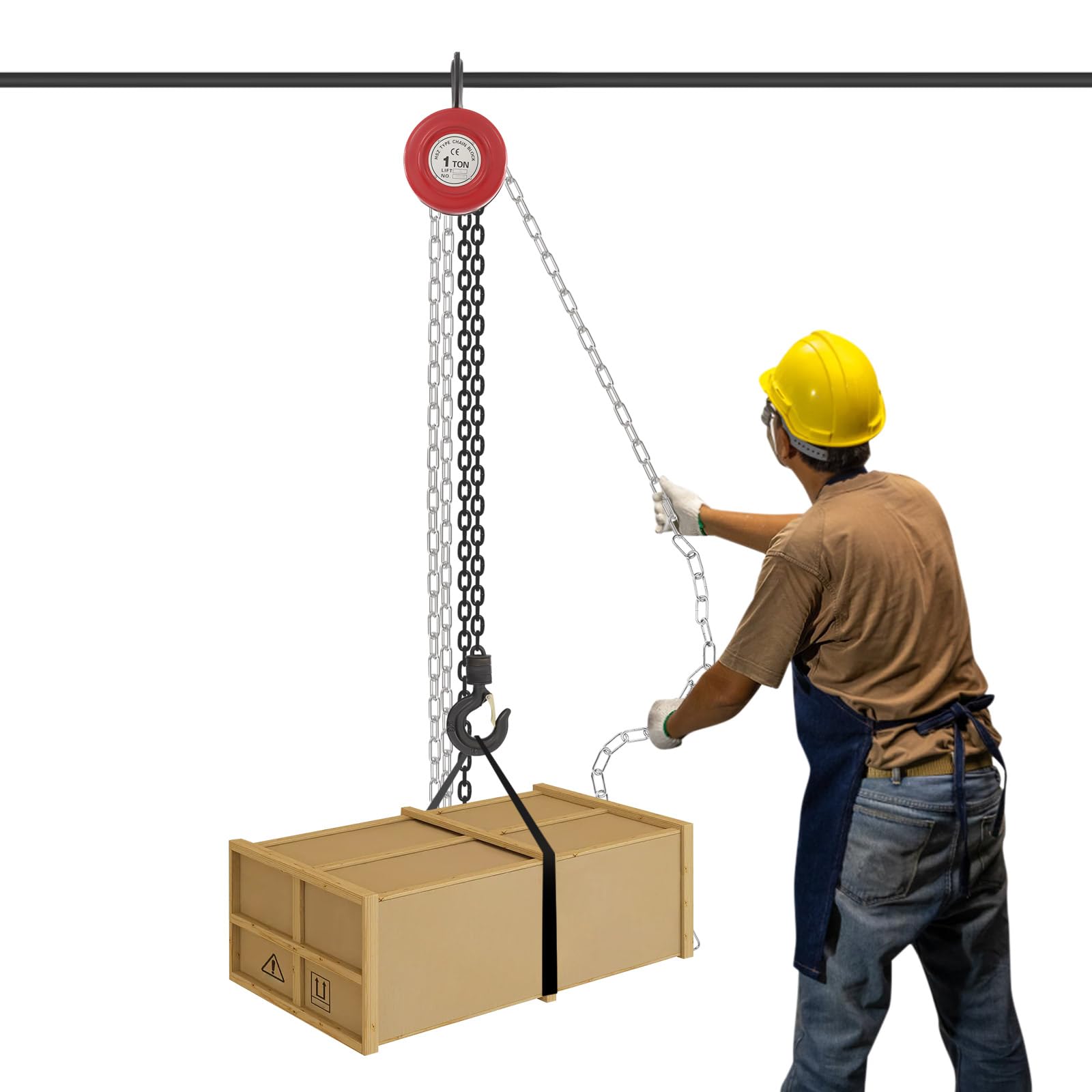 Palan à chaîne 1T 3 m – Treuil Manuel avec capacité de Charge de 1000 kg, chaîne en Acier G80, Crochet de sécurité Robuste, palan pour Atelier, forêt, entrepôt et Applications industrielles