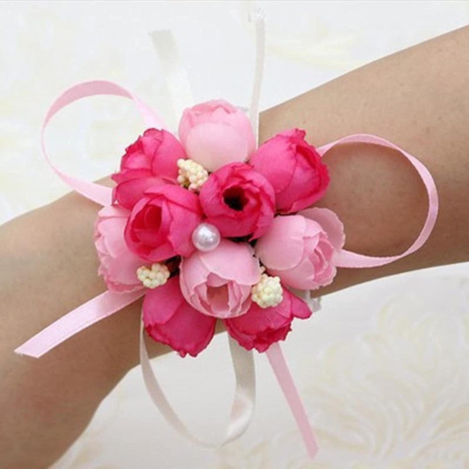 Handgelenkskorsagen für Hochzeiten， Brautjungfer Handgelenk Corsage Party Rose Armband Seidenblumen Band Braut Hochzeit Ornament Dekoration Brautjungfer Kleid(Style 3)