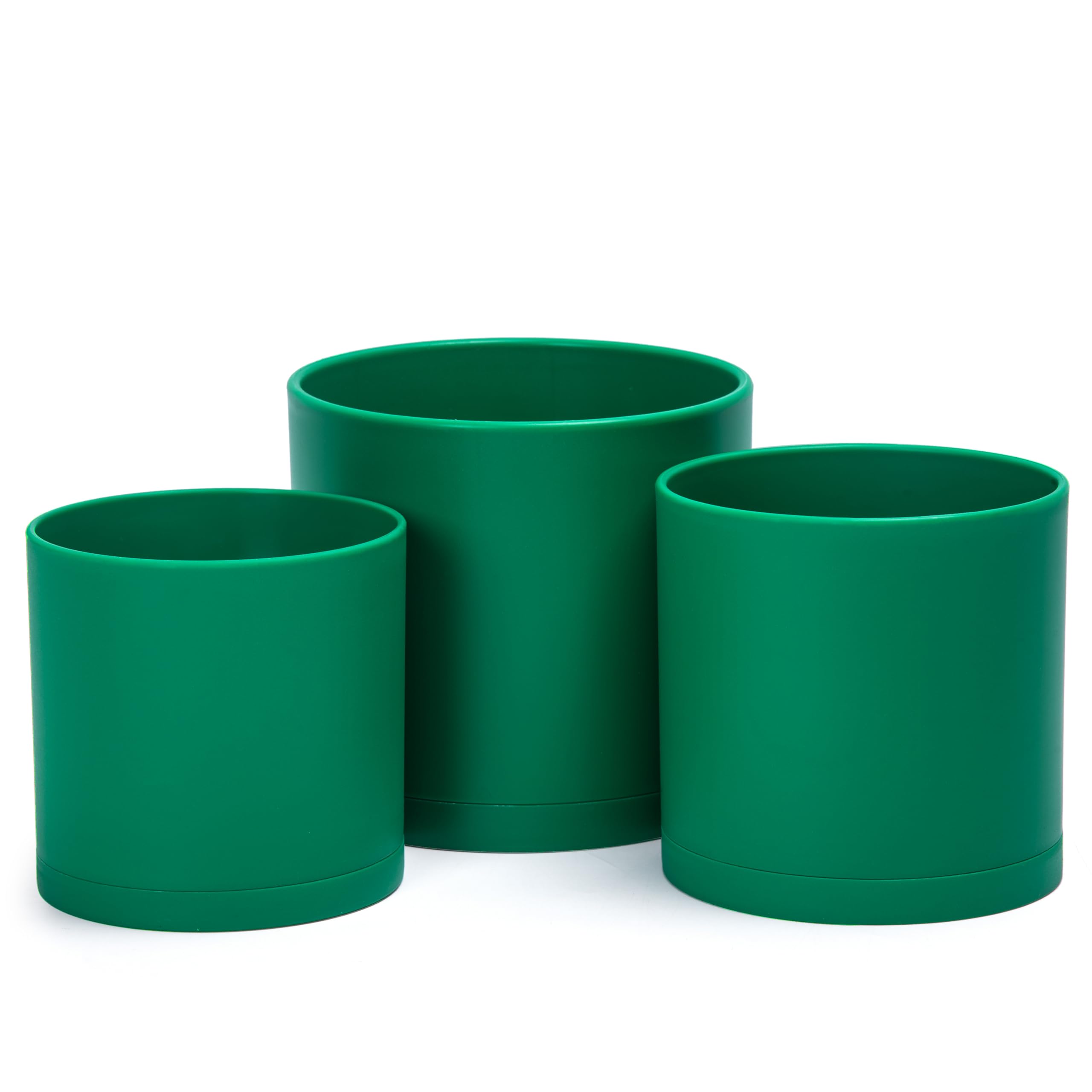 D'vine Dev 6 Inch 6.5 Inch 8 Inch, Set of 3 Plastic Planter Pots for Plants with Drainage Hole and Seamless Saucers, Green Color, Medium, 74-V-D-3