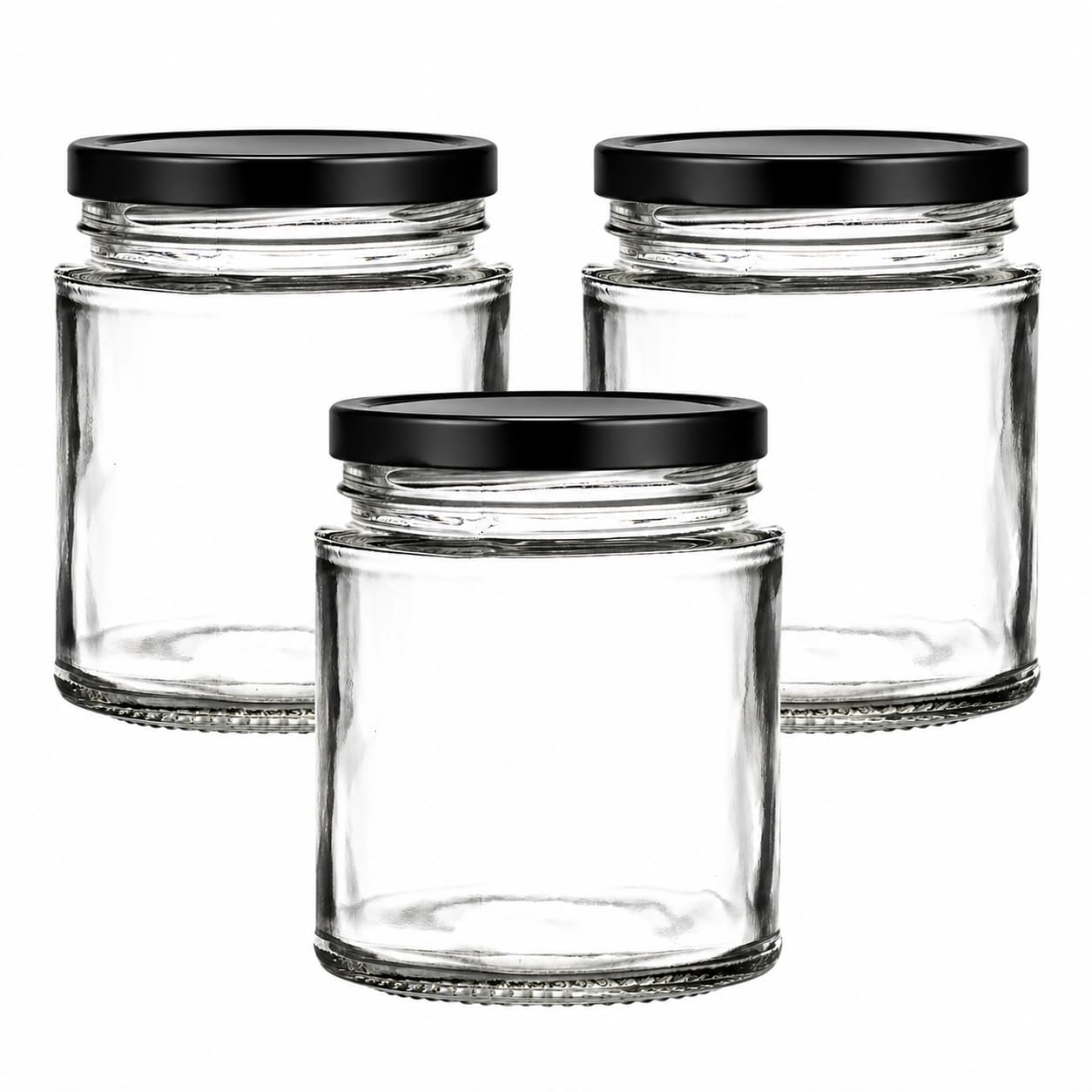 190ml Panelled Jam Jars with Black Lids – Sets of 3 to 100 | Glass Preserve Jars for Jam, Chutney, Honey & Food Storage (12, Black)