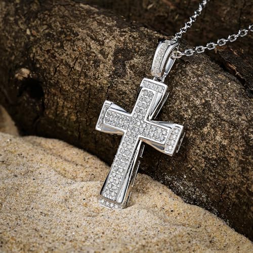 Mens Moissanite Cross Pendant Necklace D Color VVS1 925 Sterling Silver 18k White Gold Plated Gift for Him3