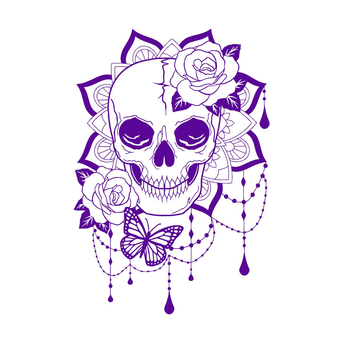 Lzhouting Wall Stickers 1957 Creative Beautiful Skull Lady Wall Stickers Vinyl Day Of The Dead Boho Butterfly Tattoo Studio Decor Decals Mural Wallpaper Extra Large - 75X109cm