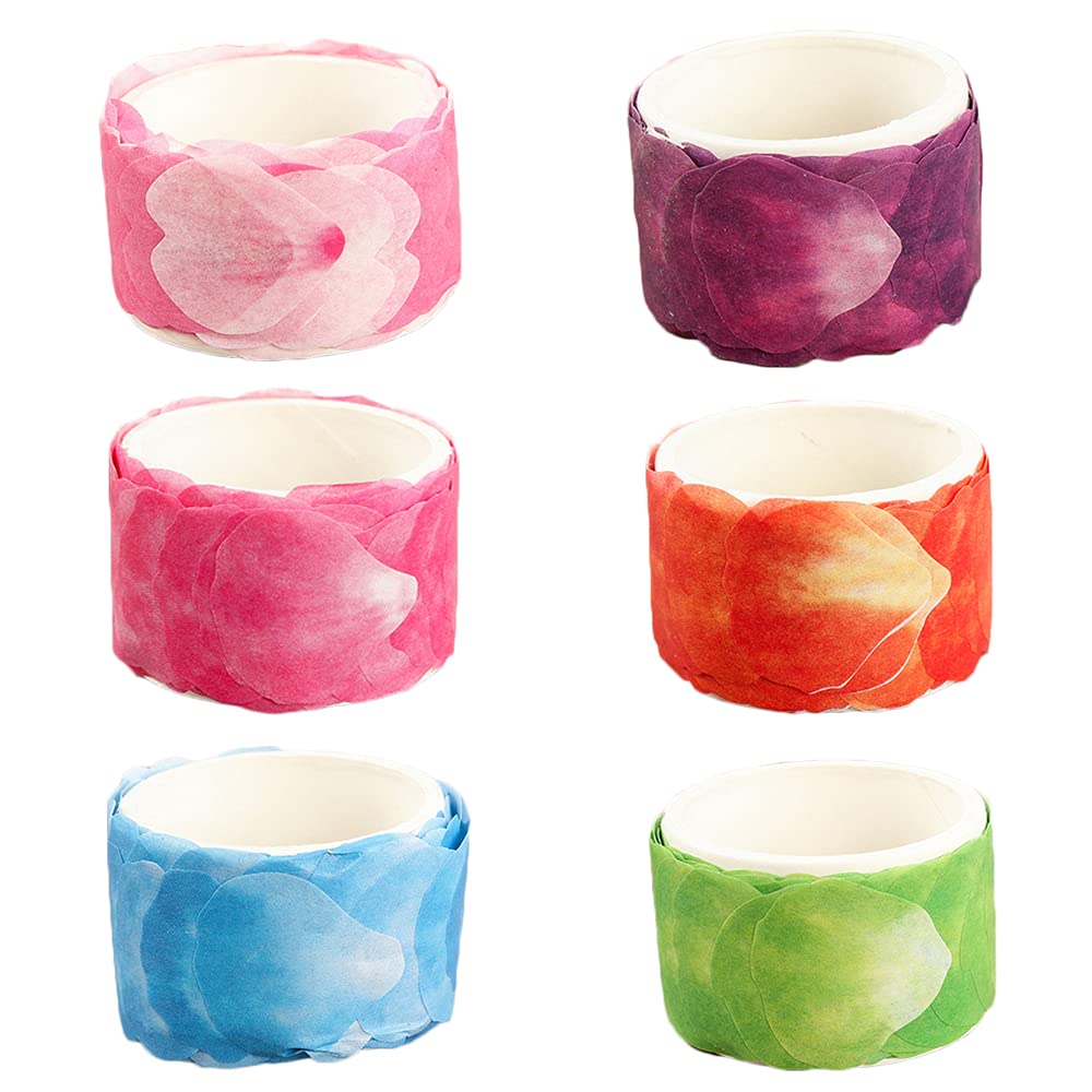 SDFSD 6 Rolls Flower Pattern Adhesive Tape, Flower Petals Tapes, Petals Washi Tape, Colorful Flowers Decorative Masking Stickers, 6 Colors, for Scrapbooking, DIY Crafts and Gift Wrapping