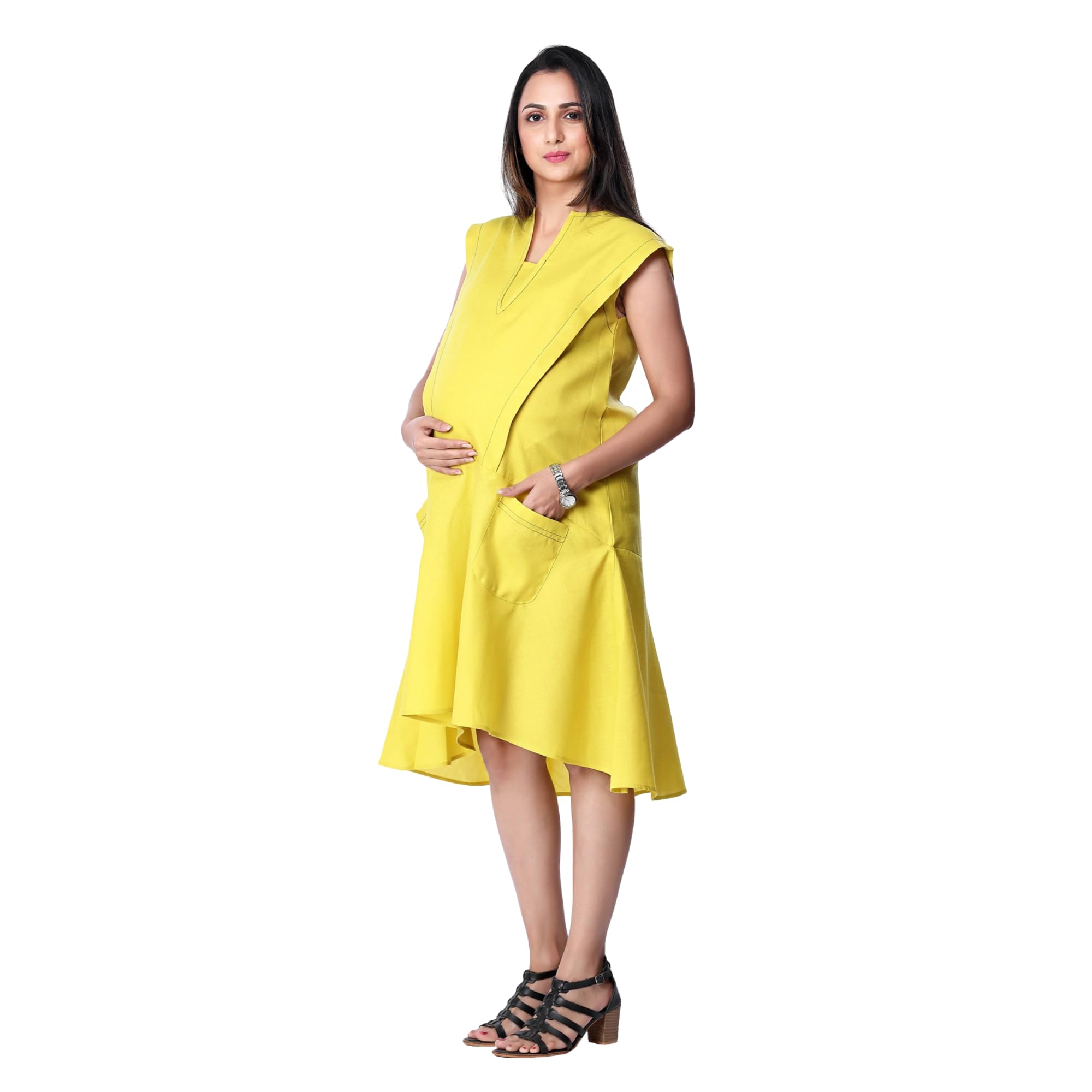 Lemon Yellow Cotton Maternity Dress-picture-47