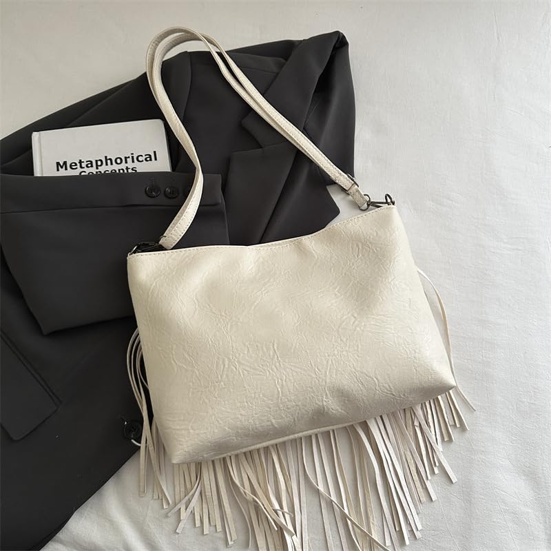 Studded Fringe Shoulder Crossbody Bag - Fashion Vintage Purse Faux Suede Handbag Tote Purse Y2k Retro Design4